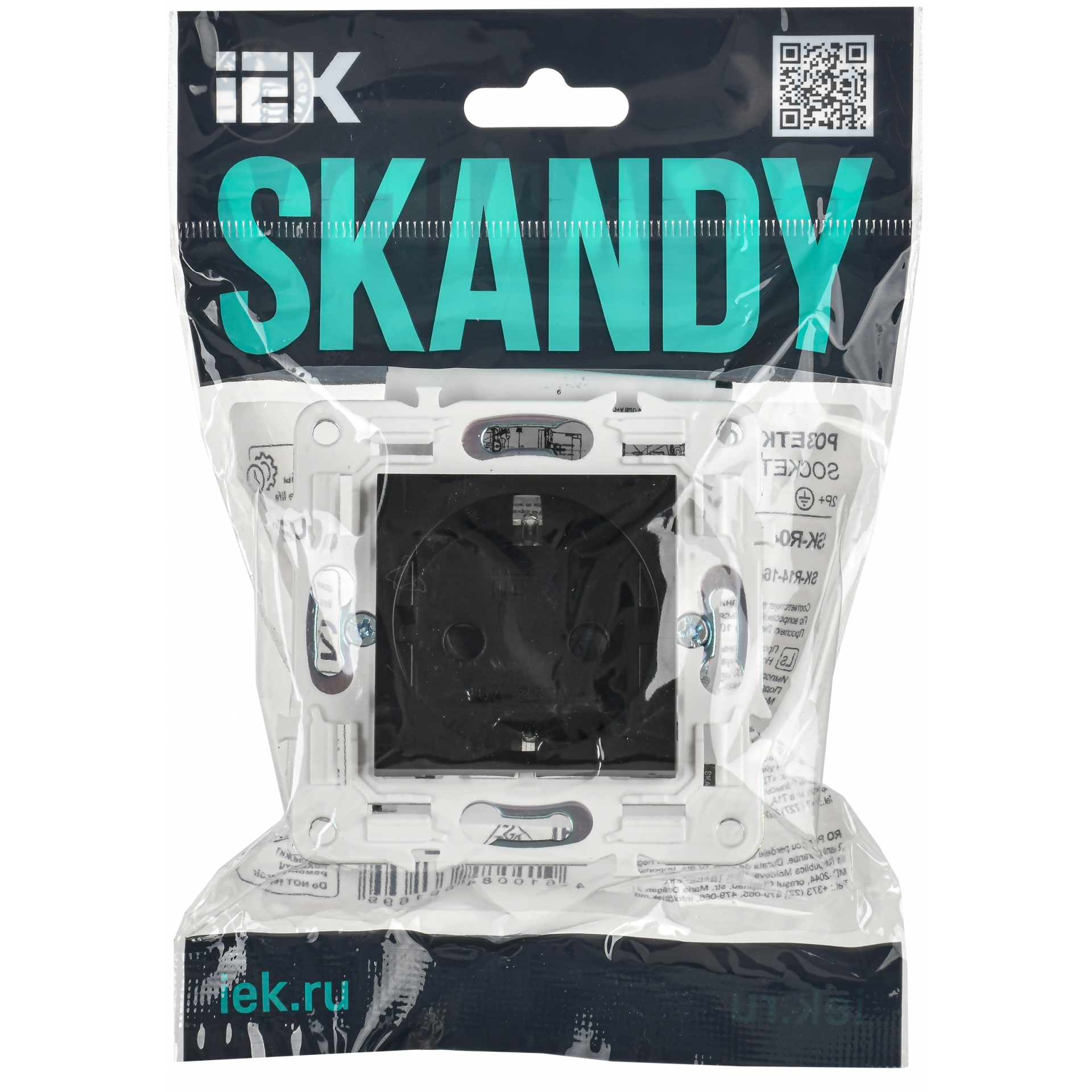 SKANDY Розетка с заземлением с защитными шторками 16А безвинтовое крепление SK-R06Bl черный IEK