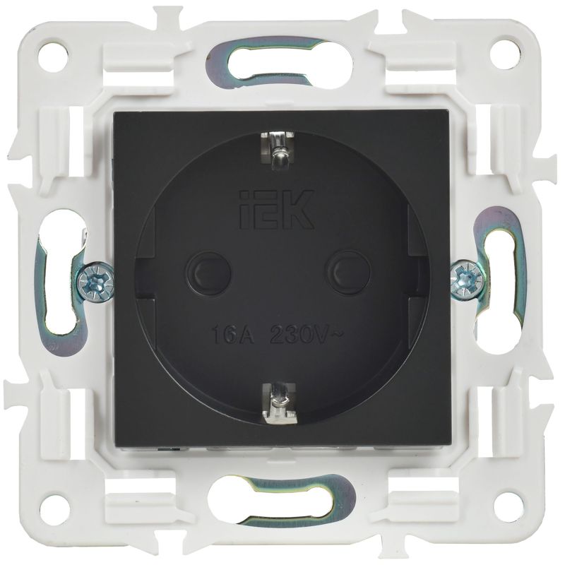 SKANDY Розетка с заземлением с защитными шторками 16А безвинтовое крепление SK-R06Bl черный IEK