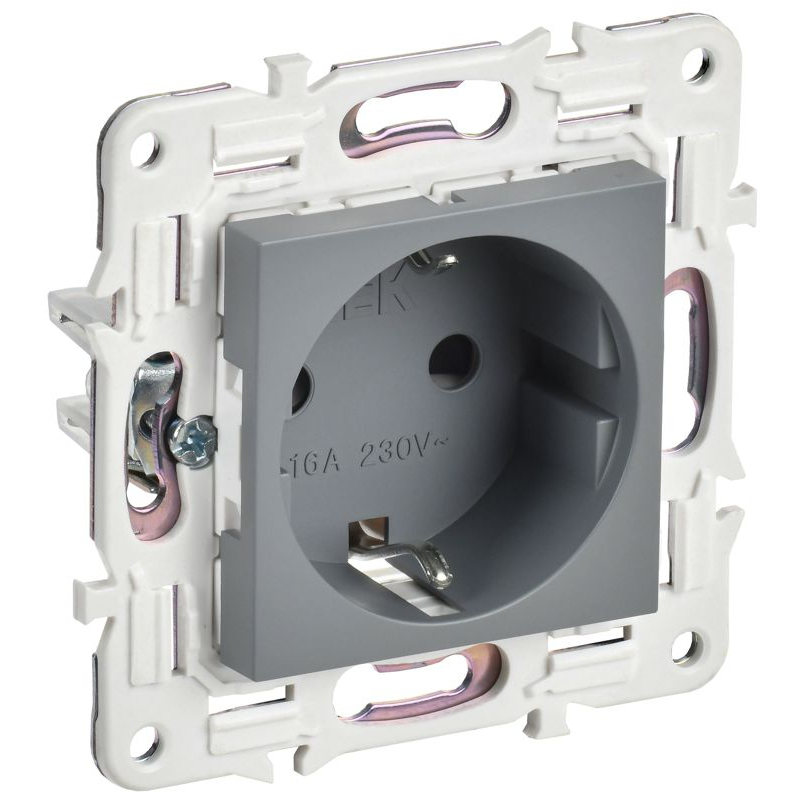 SKANDY Розетка с заземлением с защитными шторками 16А безвинтовое крепление SK-R06Gr серый IEK