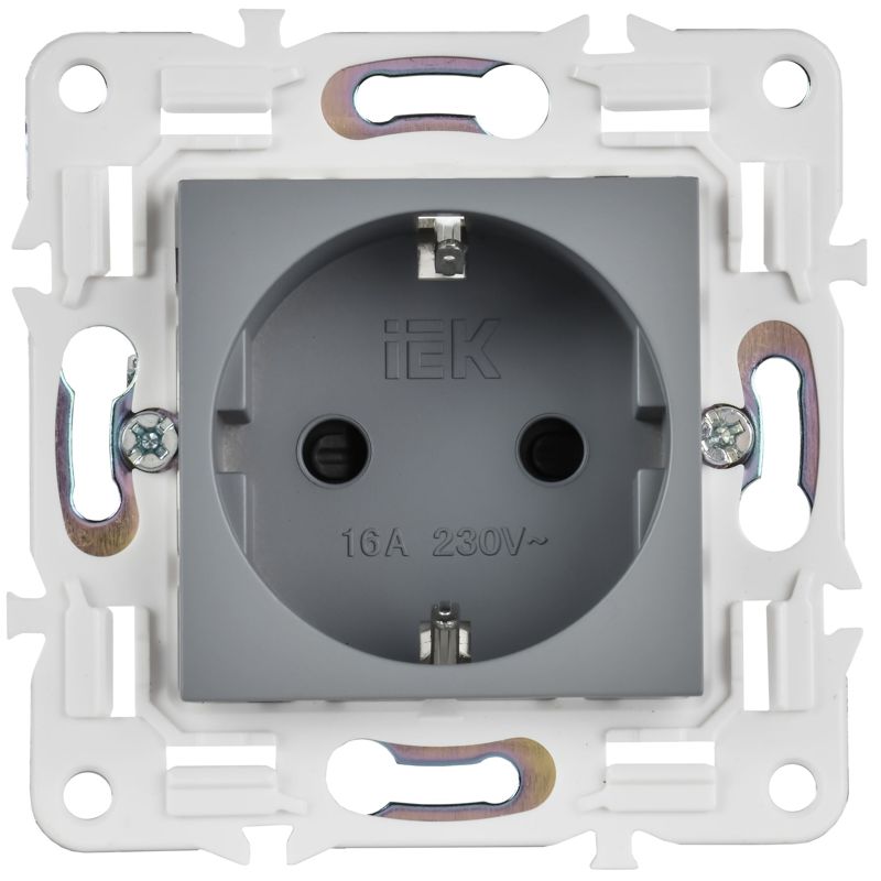 SKANDY Розетка с заземлением с защитными шторками 16А безвинтовое крепление SK-R06Gr серый IEK