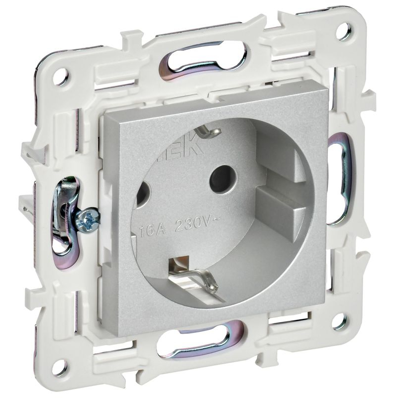 SKANDY Розетка с заземлением с защитными шторками 16А безвинтовое крепление SK-R06S серебряный IEK