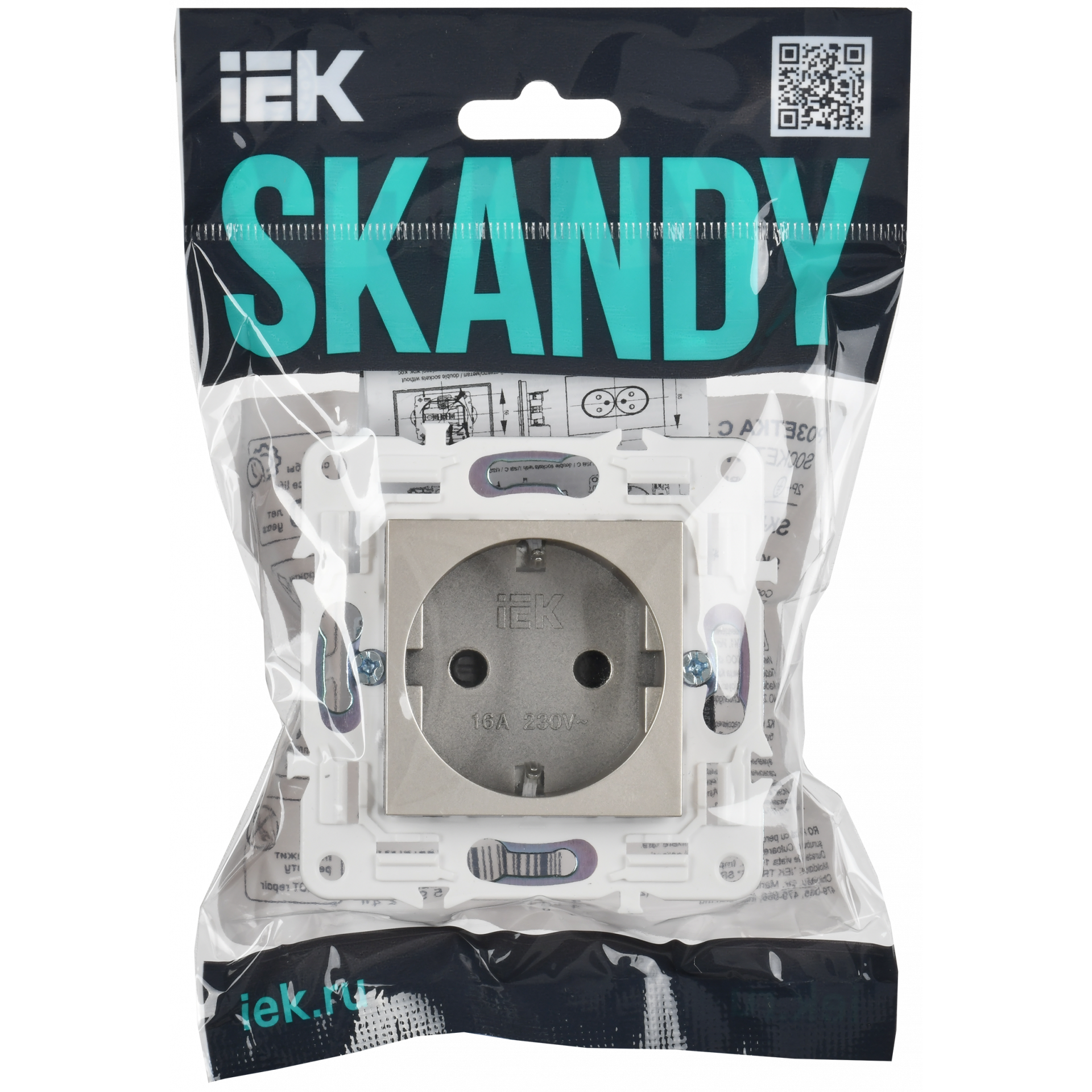 SKANDY Розетка с заземлением с защитными шторками 16А безвинтовое крепление SK-R06Sh шампань IEK
