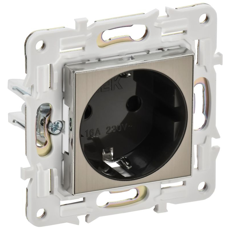 SKANDY Розетка с заземлением с защитными шторками 16А безвинтовое крепление SK-R06N металл никель IEK