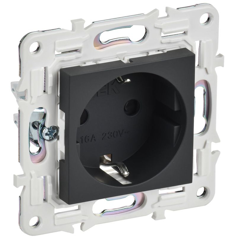 SKANDY Розетка с заземлением с защитными шторками 16А безвинтовое крепление SK-R06G графит IEK