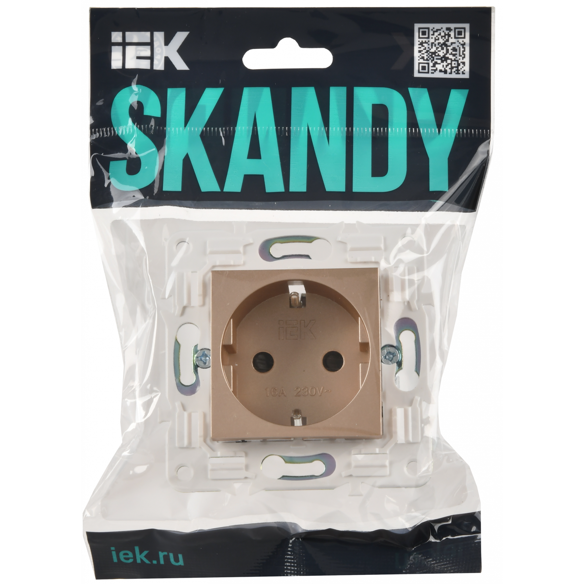 SKANDY Розетка с заземлением с защитными шторками 16А безвинтовое крепление SK-R06Sa песочный IEK