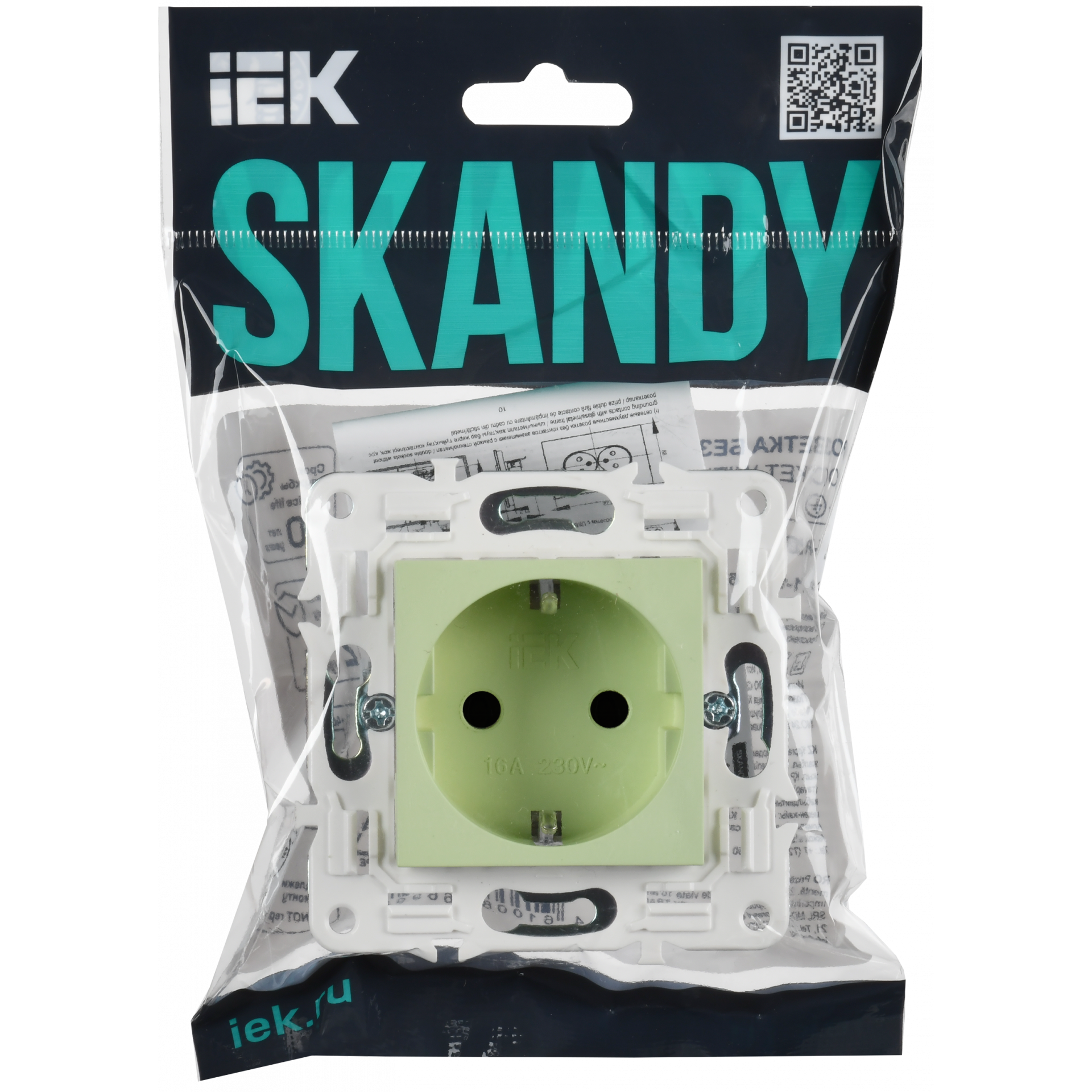 SKANDY Розетка с заземлением с защитными шторками 16А SK-R04G мятный IEK