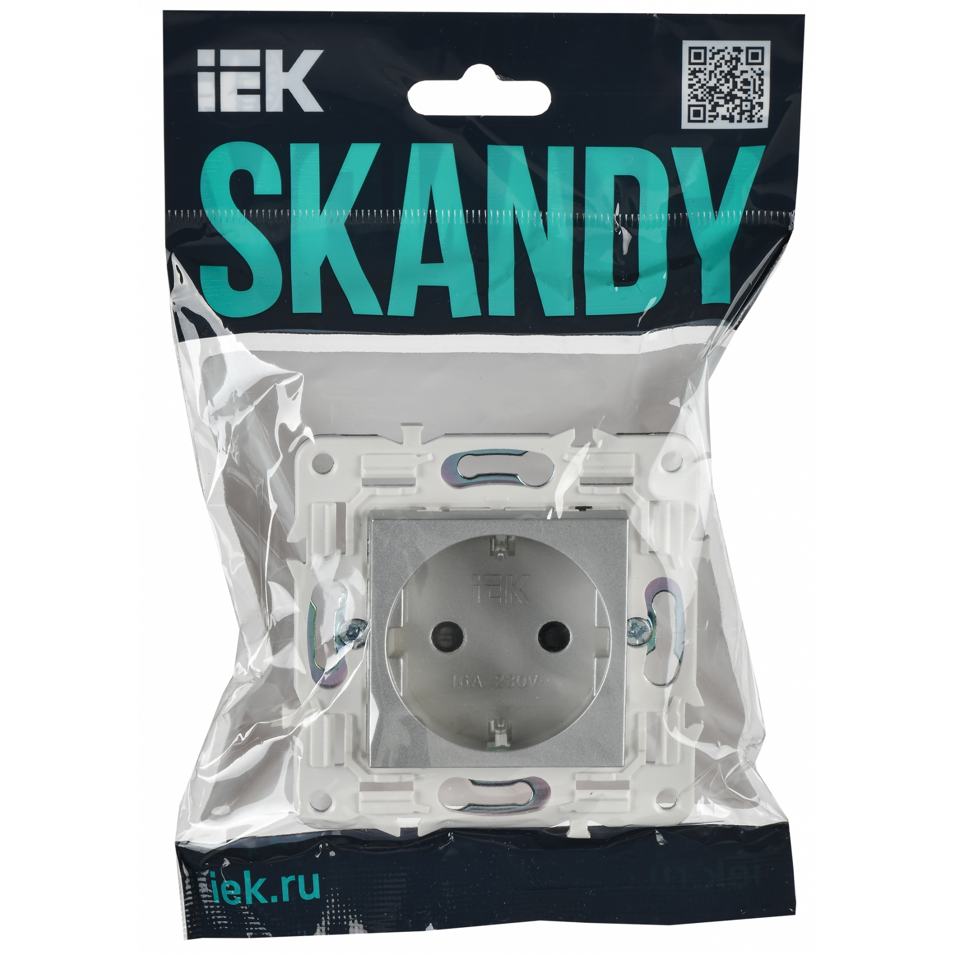 SKANDY Розетка с заземлением с защитными шторками 16А SK-R04S серебряный IEK