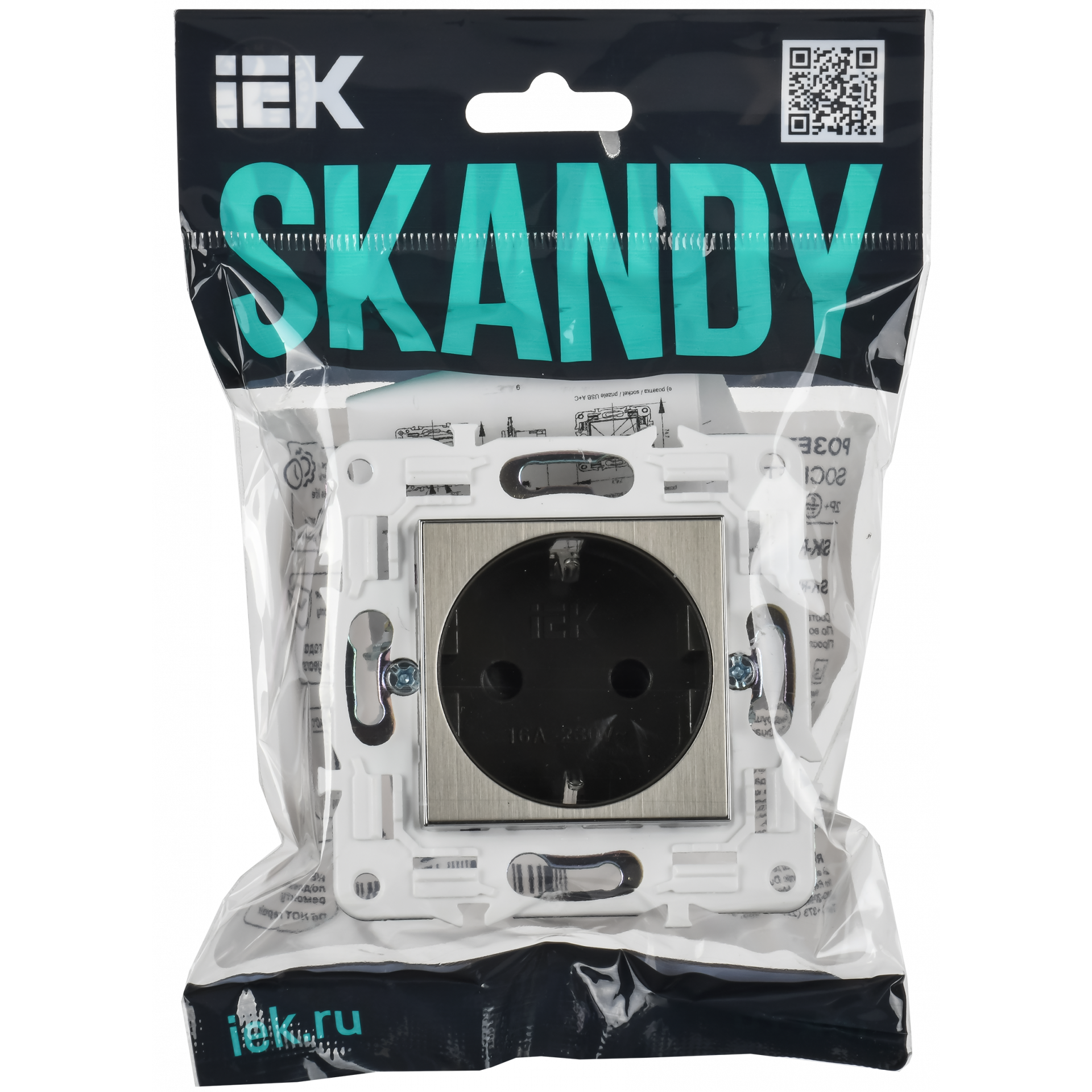 SKANDY Розетка с заземлением с защитными шторками 16А SK-R04N металл никель IEK