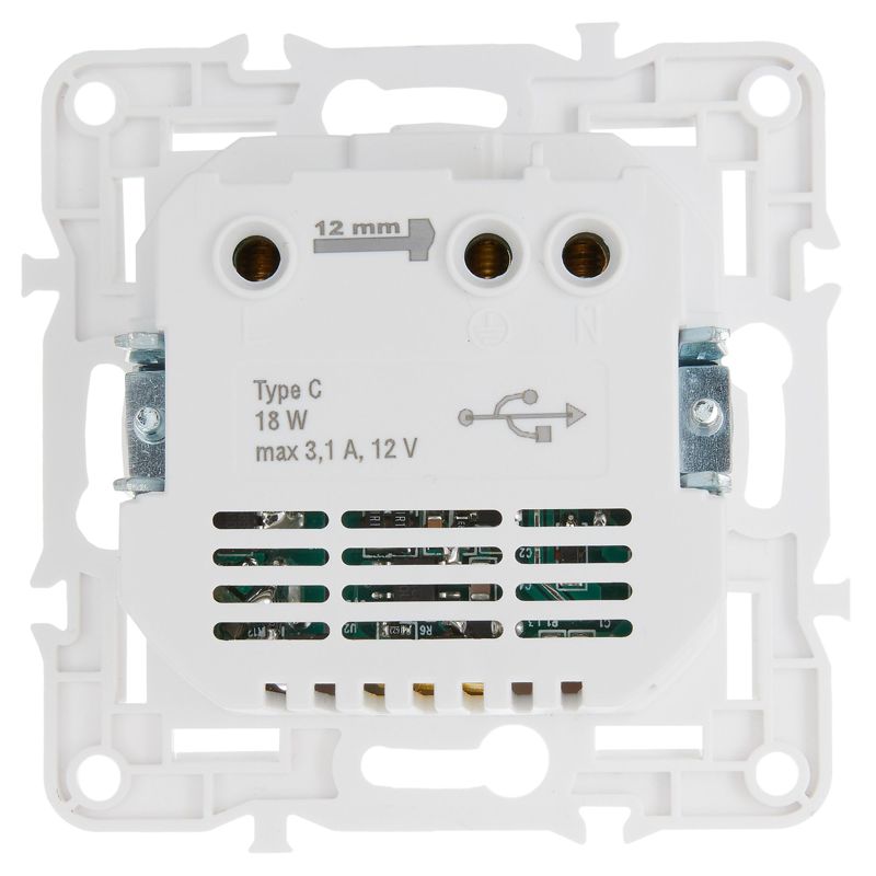 SKANDY Розетка с заземлением с защитными шторками 16А с USB C 18Вт SK-R17W арктический белый IEK