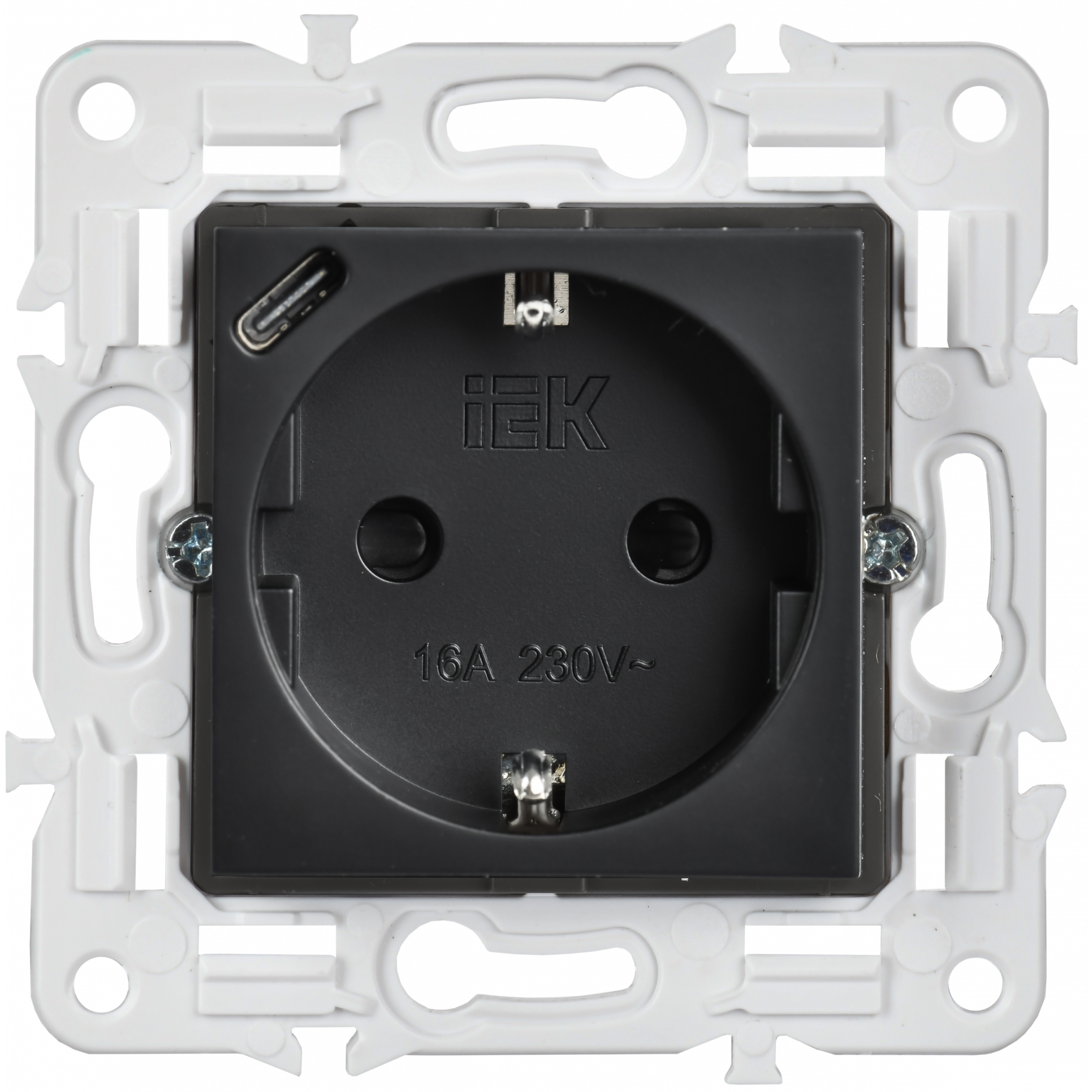 SKANDY Розетка с заземлением с защитными шторками 16А с USB C 18Вт SK-R17Bl черный IEK