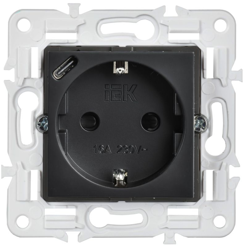 SKANDY Розетка с заземлением с защитными шторками 16А с USB C 18Вт SK-R17Bl черный IEK