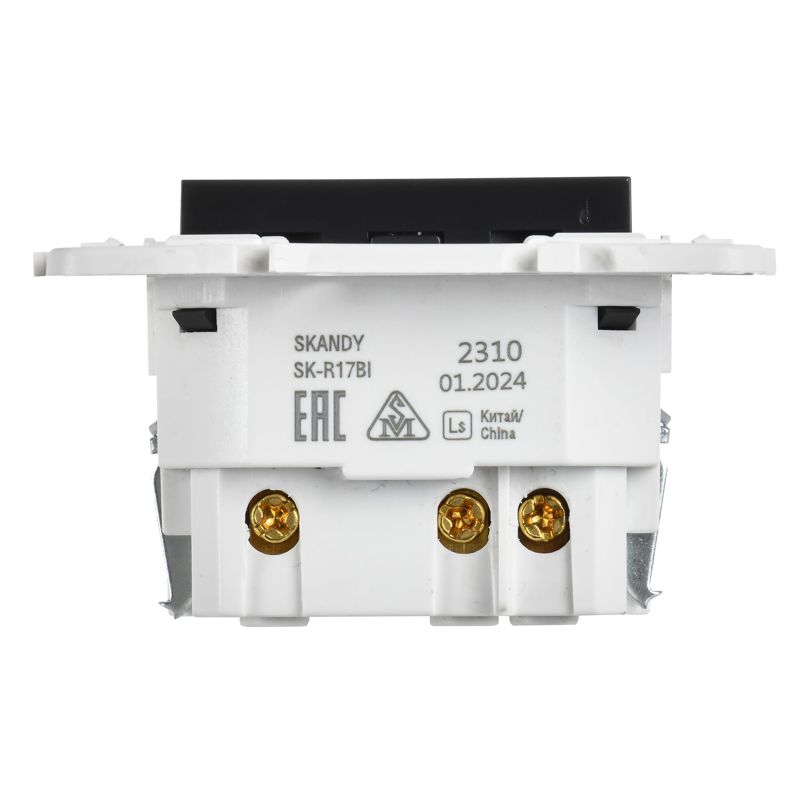 SKANDY Розетка с заземлением с защитными шторками 16А с USB C 18Вт SK-R17Bl черный IEK