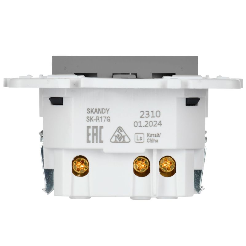 SKANDY Розетка с заземлением с защитными шторками 16А с USB C 18Вт SK-R17Gr серый IEK