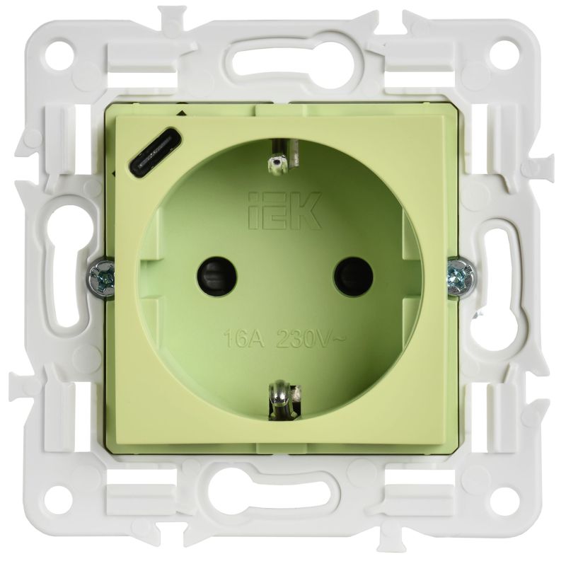 SKANDY Розетка с заземлением с защитными шторками 16А с USB C 18Вт SK-R17G мятный IEK