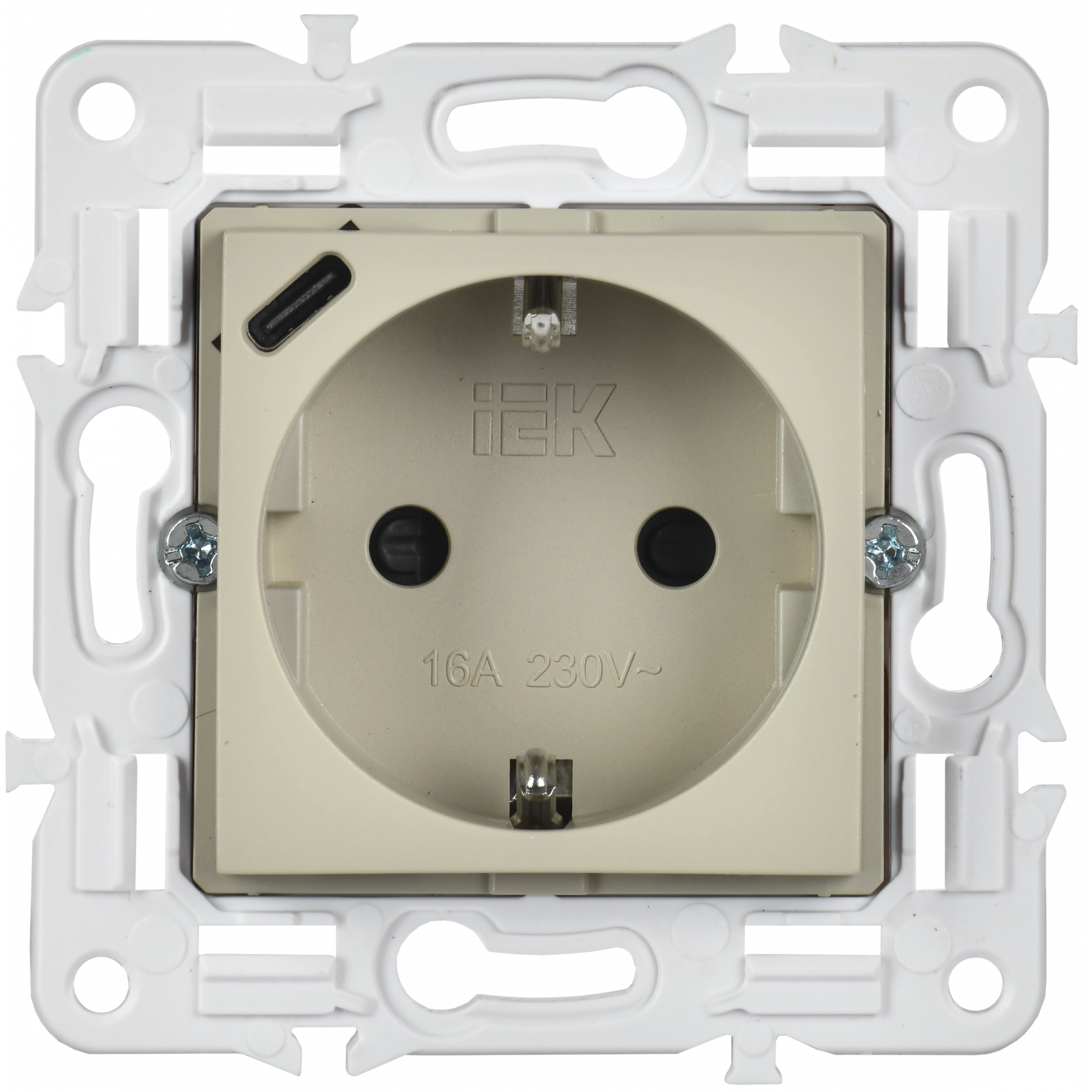 SKANDY Розетка с заземлением с защитными шторками 16А с USB C 18Вт SK-R17B бежевый IEK