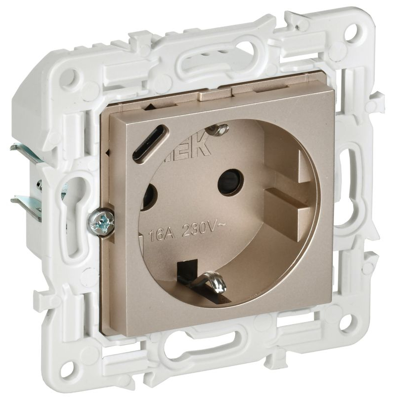 SKANDY Розетка с заземлением с защитными шторками 16А с USB C 18Вт SK-R17Sh шампань IEK