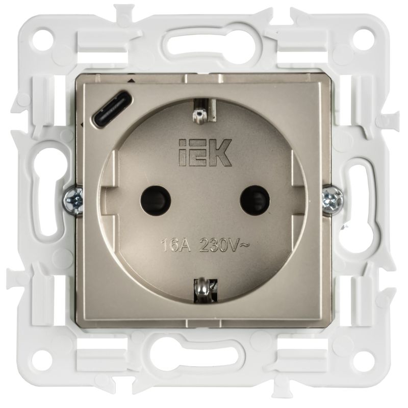 SKANDY Розетка с заземлением с защитными шторками 16А с USB C 18Вт SK-R17Sh шампань IEK