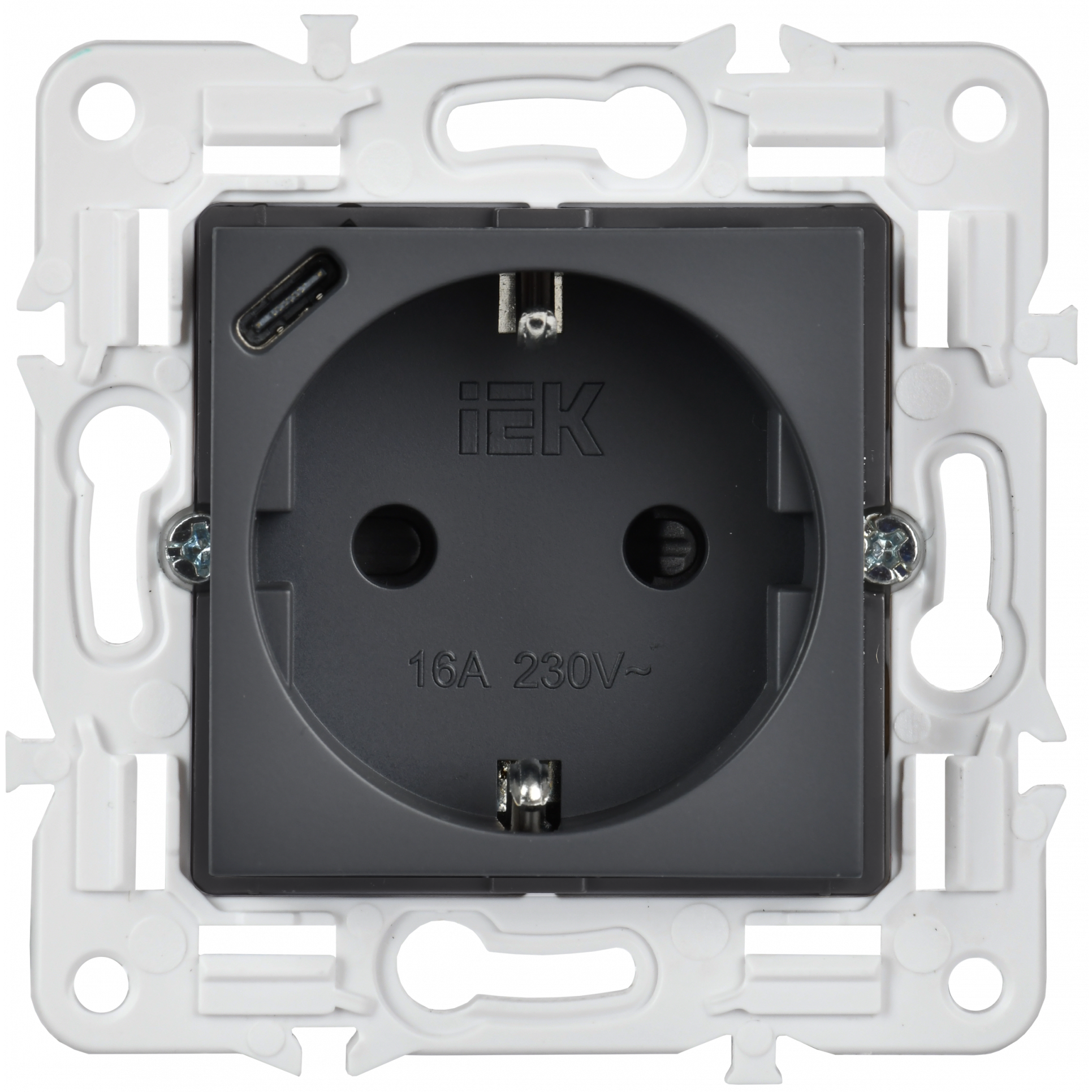 SKANDY Розетка с заземлением с защитными шторками 16А с USB C 18Вт SK-R17T титан IEK