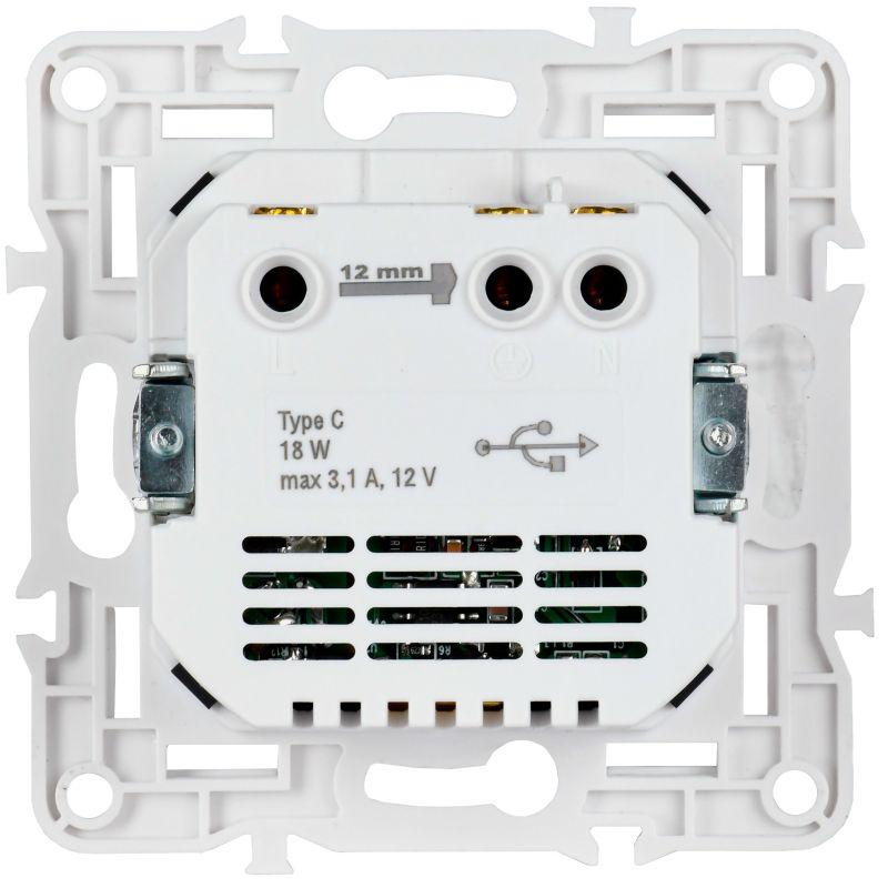 SKANDY Розетка с заземлением с защитными шторками 16А с USB C 18Вт SK-R17T титан IEK