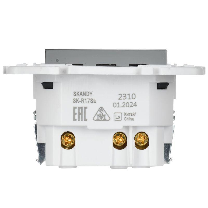 SKANDY Розетка с заземлением с защитными шторками 16А с USB C 18Вт SK-R17N металл никель IEK