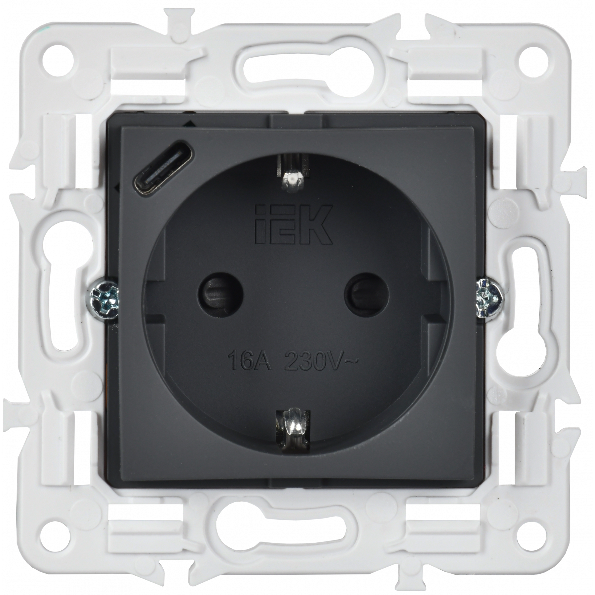 SKANDY Розетка с заземлением с защитными шторками 16А с USB C 18Вт SK-R17G графит IEK