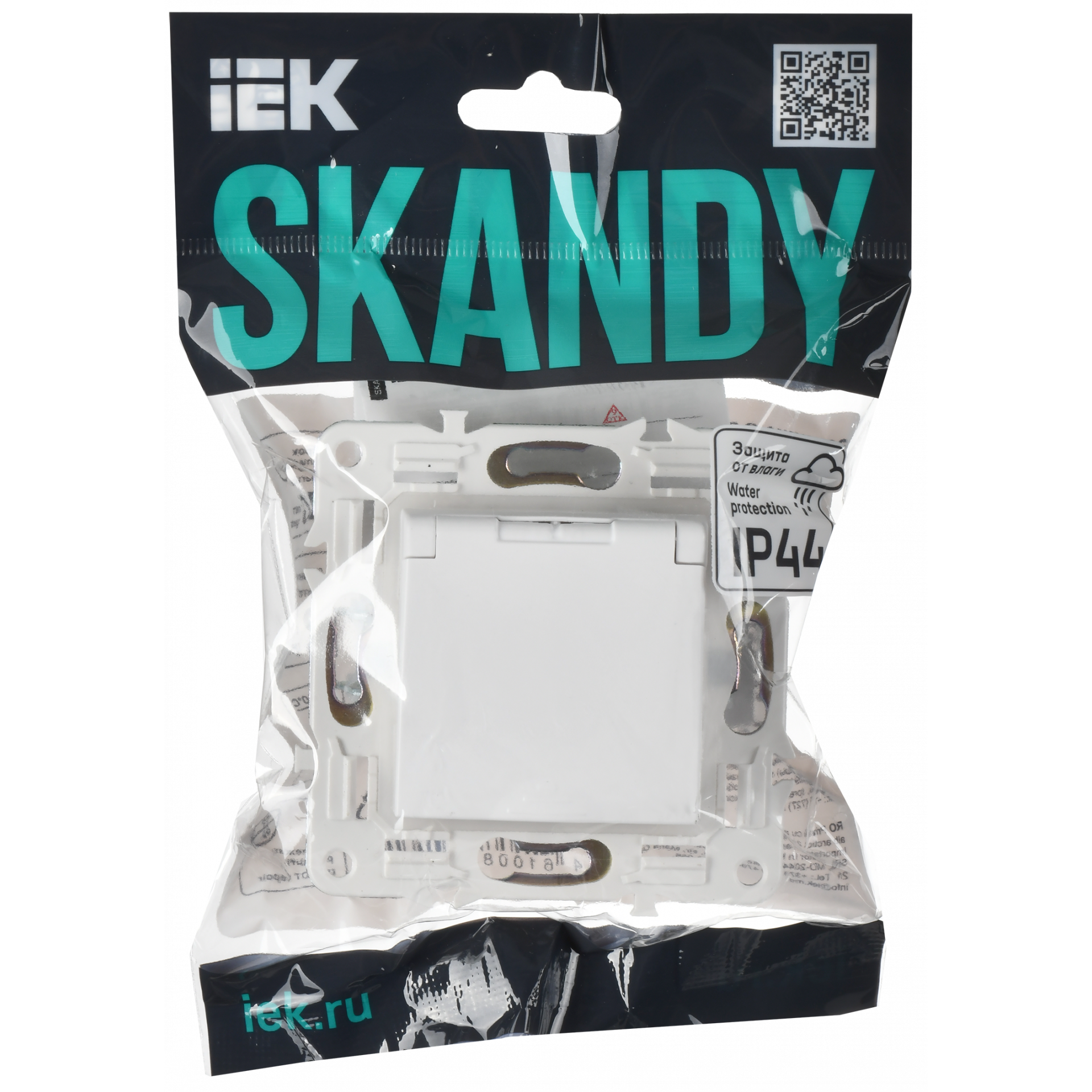 SKANDY Розетка 1-местная с заземлением с защитными шторками и крышкой 16А IP44 SK-R11W арктический белый IEK