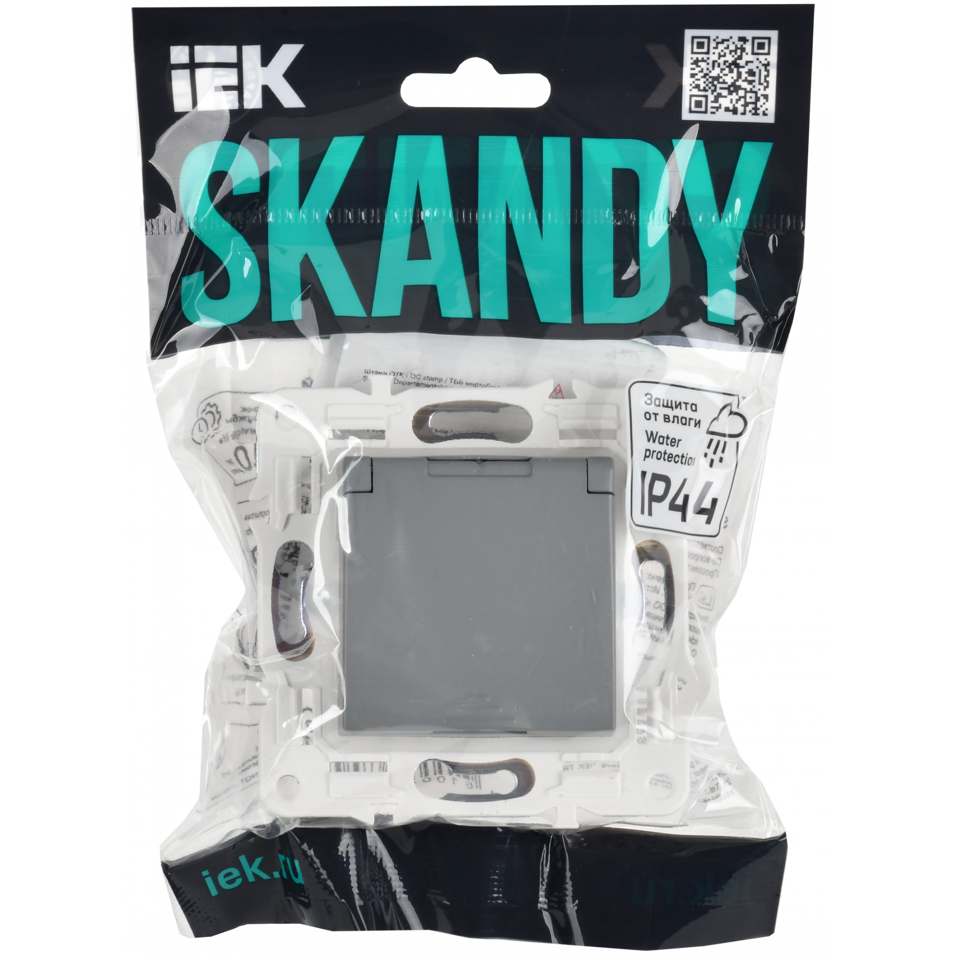 SKANDY Розетка 1-местная с заземлением с защитными шторками и крышкой 16А IP44 SK-R11Gr серый IEK