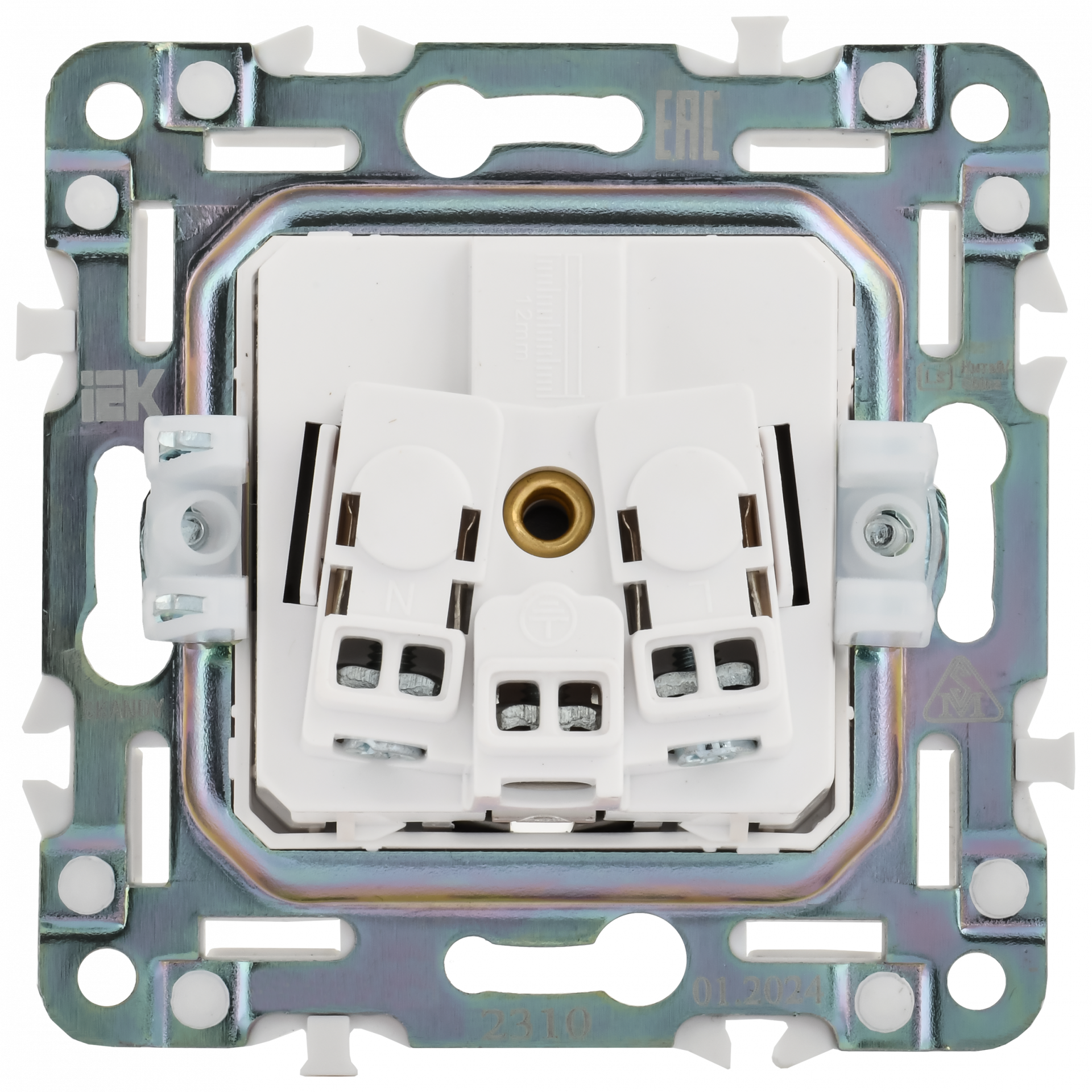 SKANDY Розетка 1-местная с заземлением с защитными шторками и крышкой 16А IP44 SK-R11N металл никель IEK