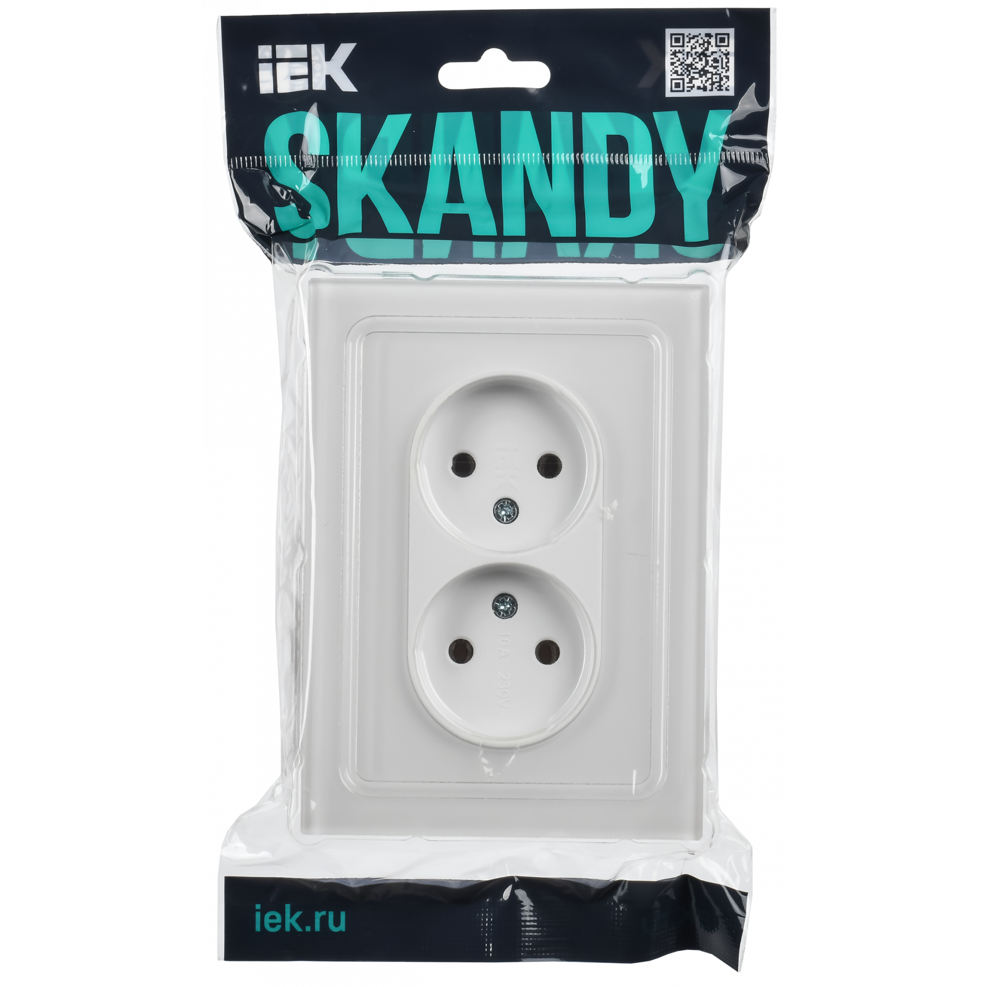 SKANDY Розетка 2-местная без заземления без защитных шторок для плоской вилки 10А SK-R03W стекло арктический белый IEK