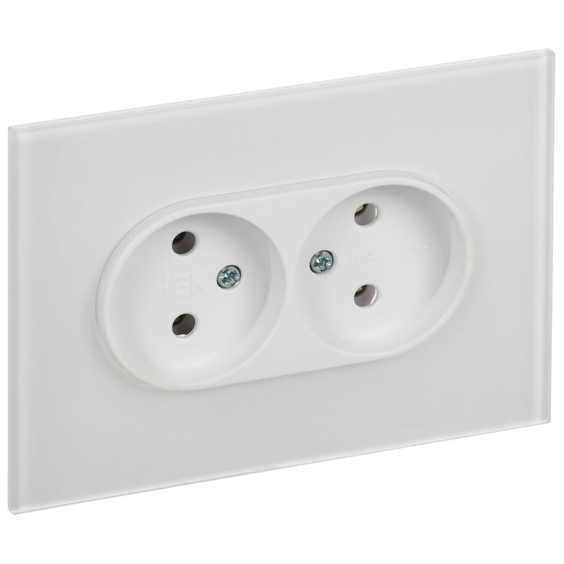 SKANDY Розетка 2-местная без заземления без защитных шторок для плоской вилки 10А SK-R03W стекло арктический белый IEK