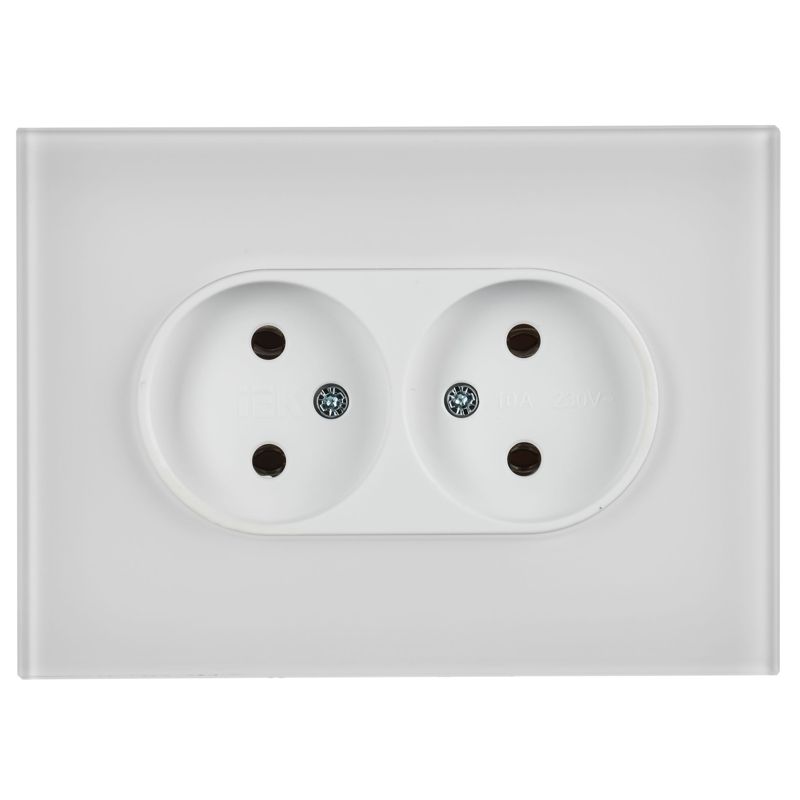 SKANDY Розетка 2-местная без заземления без защитных шторок для плоской вилки 10А SK-R03W стекло арктический белый IEK