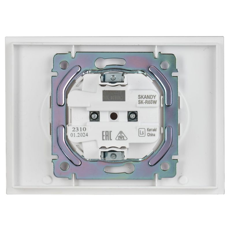 SKANDY Розетка 2-местная без заземления без защитных шторок для плоской вилки 10А SK-R03W стекло арктический белый IEK