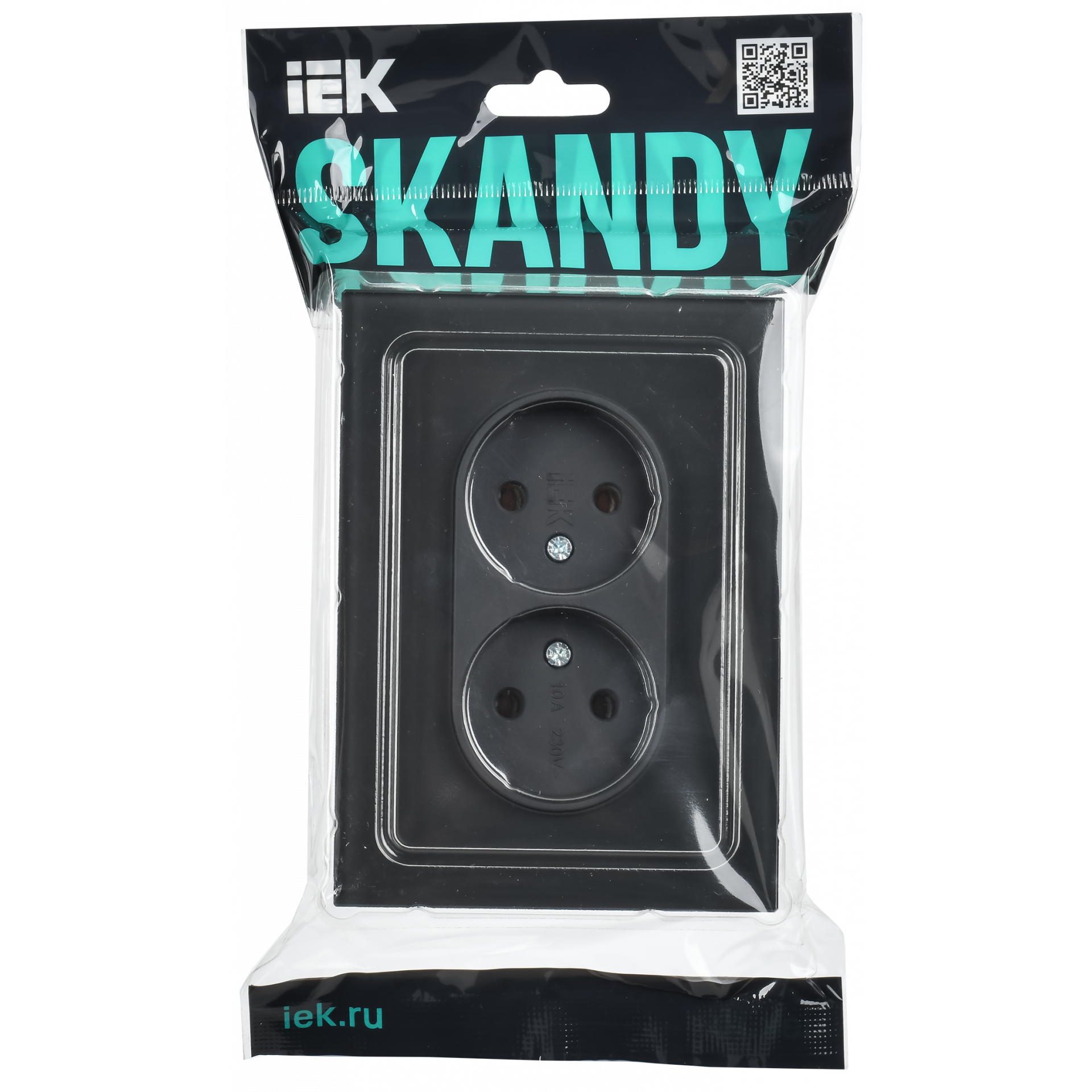 SKANDY Розетка 2-местная без заземления без защитных шторок для плоской вилки 10А SK-R03Bl стекло черный IEK