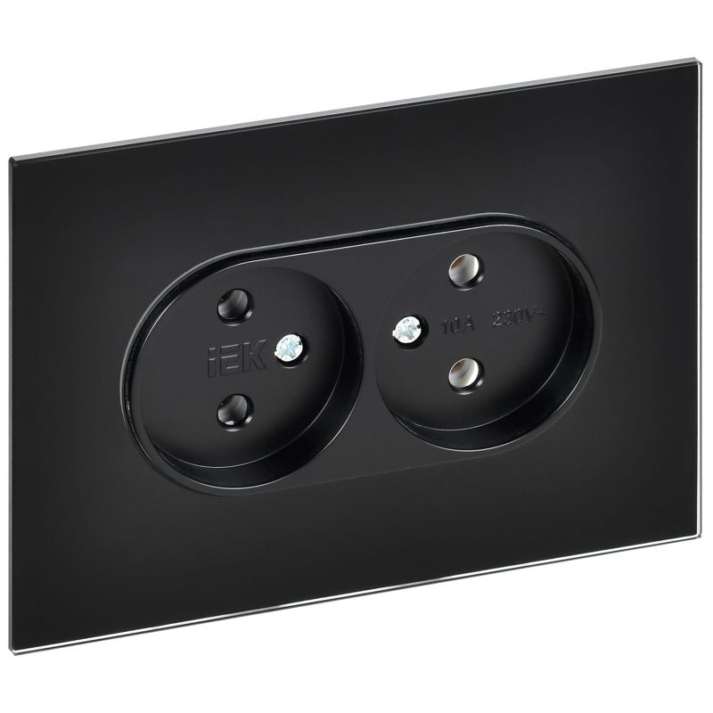 SKANDY Розетка 2-местная без заземления без защитных шторок для плоской вилки 10А SK-R03Bl стекло черный IEK