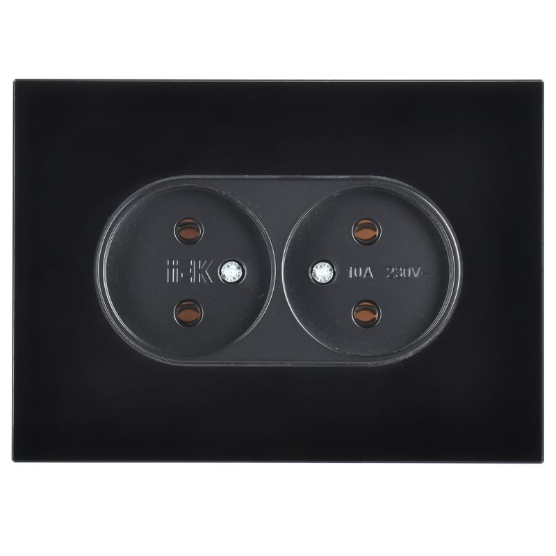SKANDY Розетка 2-местная без заземления без защитных шторок для плоской вилки 10А SK-R03Bl стекло черный IEK