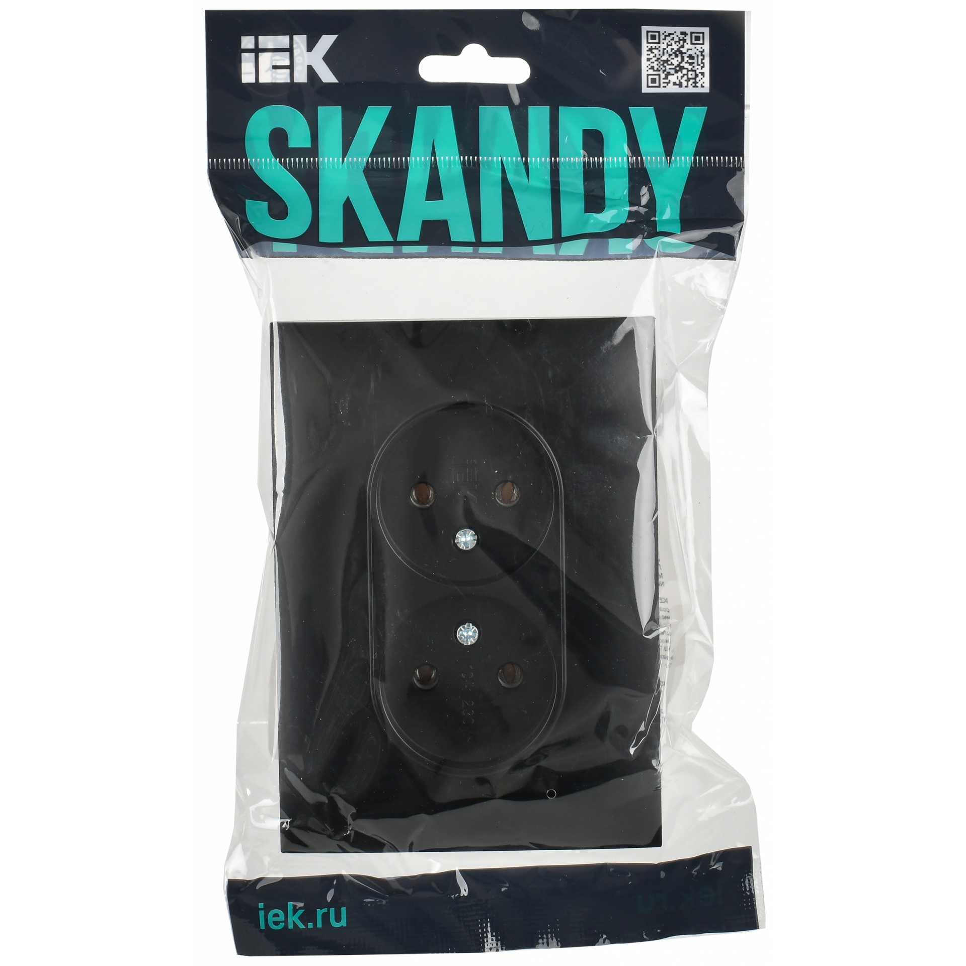 SKANDY Розетка 2-местная без заземления без защитных шторок 10А в сборе SK-R10Bl черный IEK