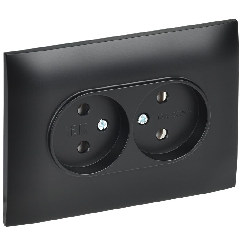 SKANDY Розетка 2-местная без заземления без защитных шторок 10А в сборе SK-R10Bl черный IEK