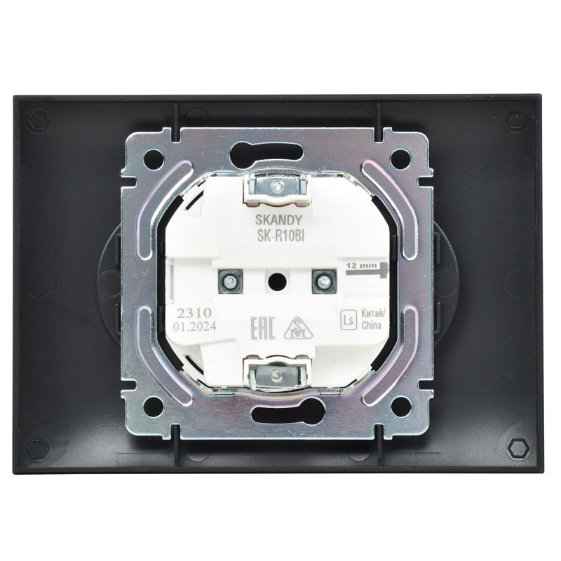 SKANDY Розетка 2-местная без заземления без защитных шторок 10А в сборе SK-R10Bl черный IEK