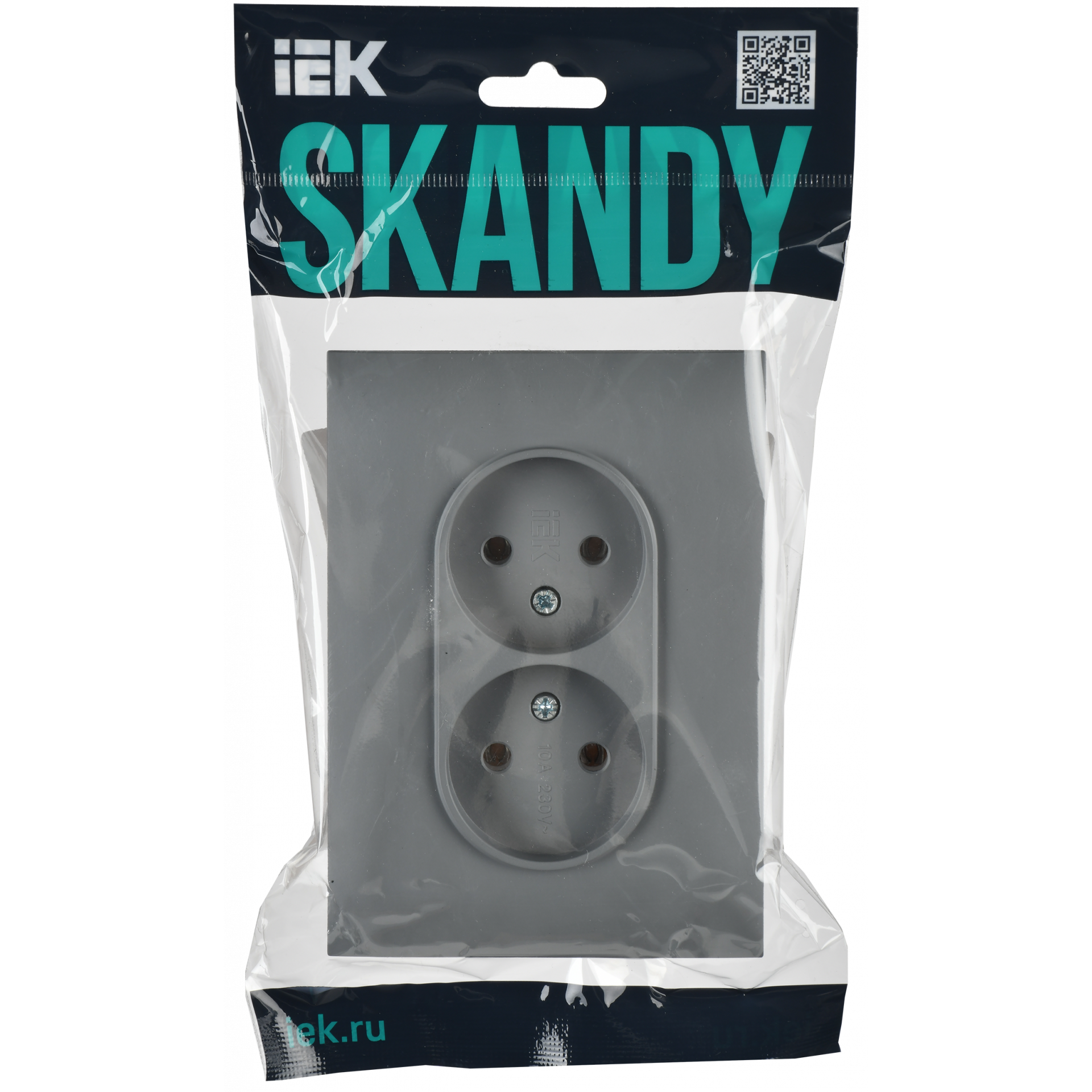 SKANDY Розетка 2-местная без заземления без защитных шторок 10А в сборе SK-R10Gr серый IEK