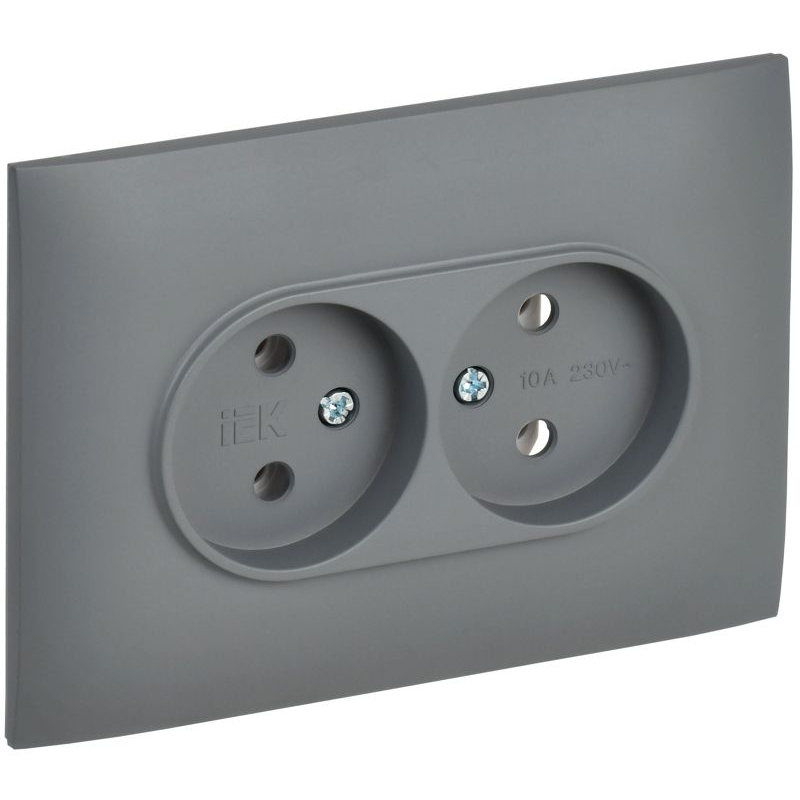 SKANDY Розетка 2-местная без заземления без защитных шторок 10А в сборе SK-R10Gr серый IEK