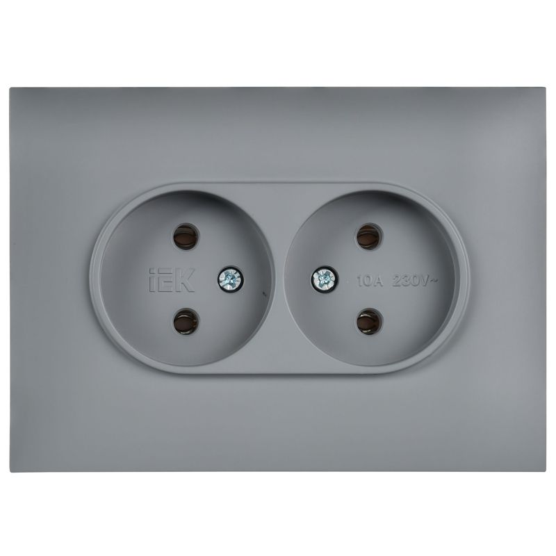SKANDY Розетка 2-местная без заземления без защитных шторок 10А в сборе SK-R10Gr серый IEK