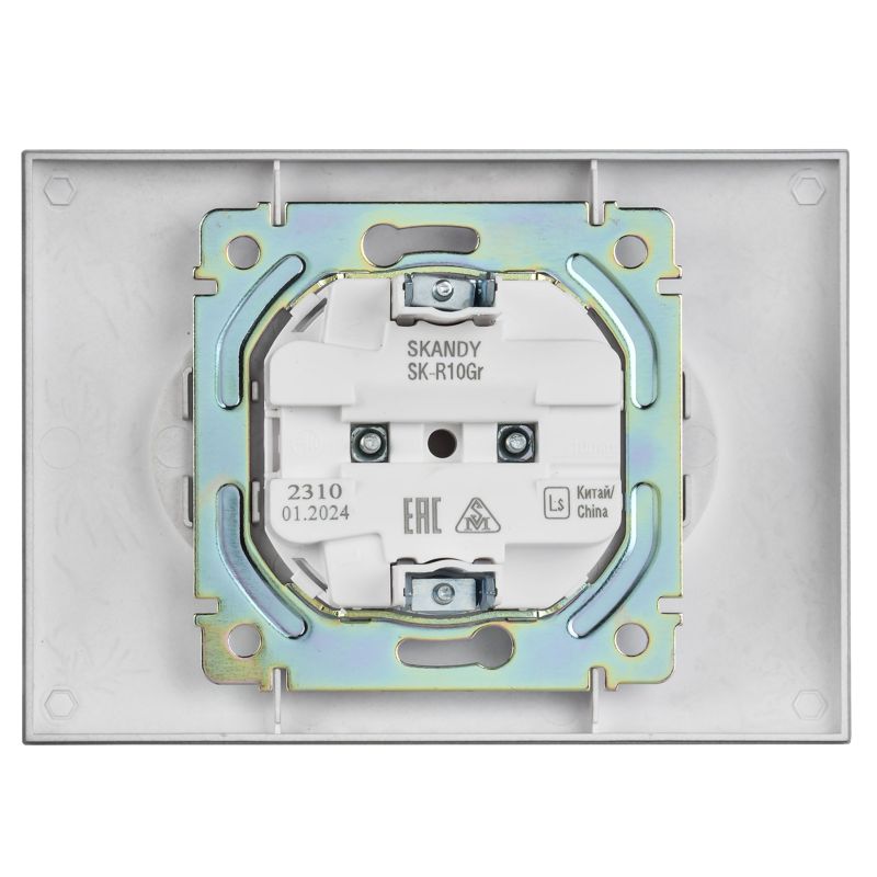 SKANDY Розетка 2-местная без заземления без защитных шторок 10А в сборе SK-R10Gr серый IEK