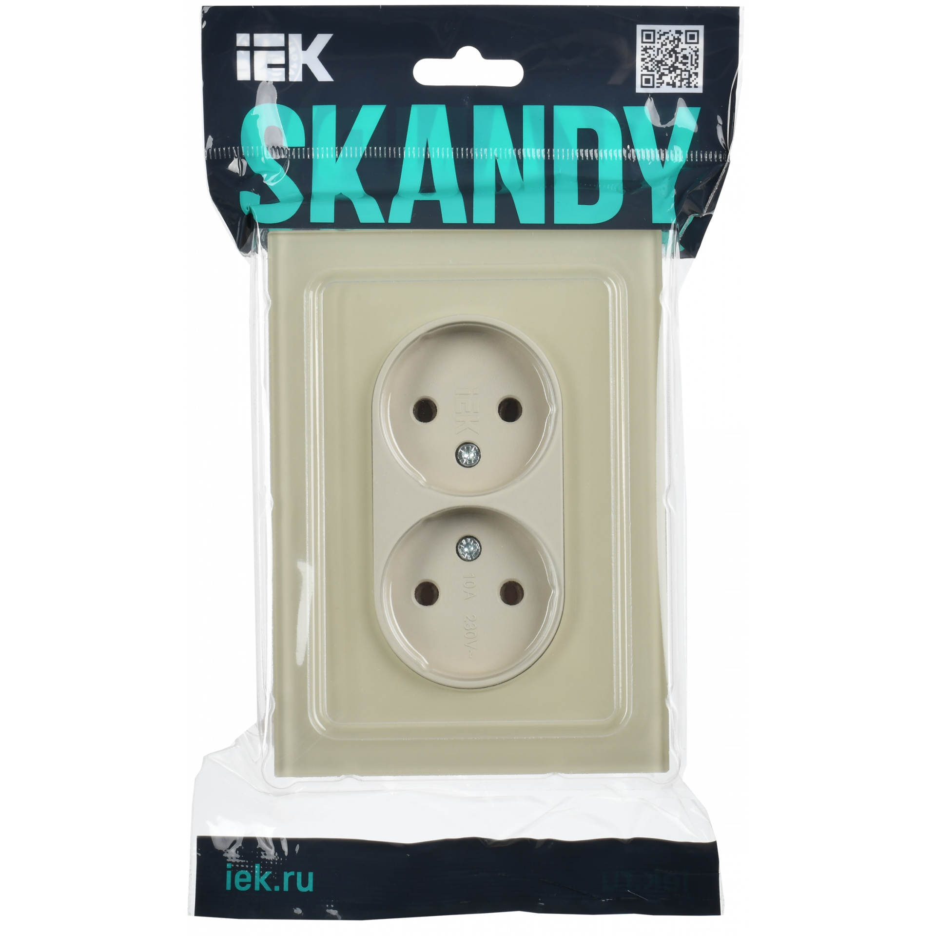 SKANDY Розетка 2-местная без заземления без защитных шторок для плоской вилки 10А SK-R03B стекло бежевый IEK