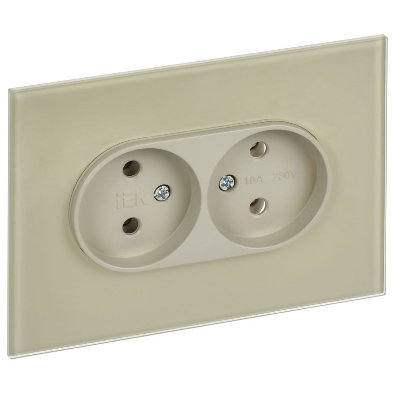 SKANDY Розетка 2-местная без заземления без защитных шторок для плоской вилки 10А SK-R03B стекло бежевый IEK