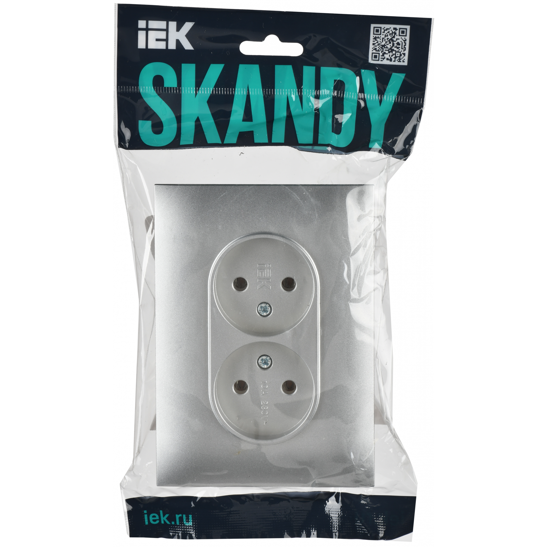 SKANDY Розетка 2-местная без заземления без защитных шторок 10А в сборе SK-R10S серебряный IEK