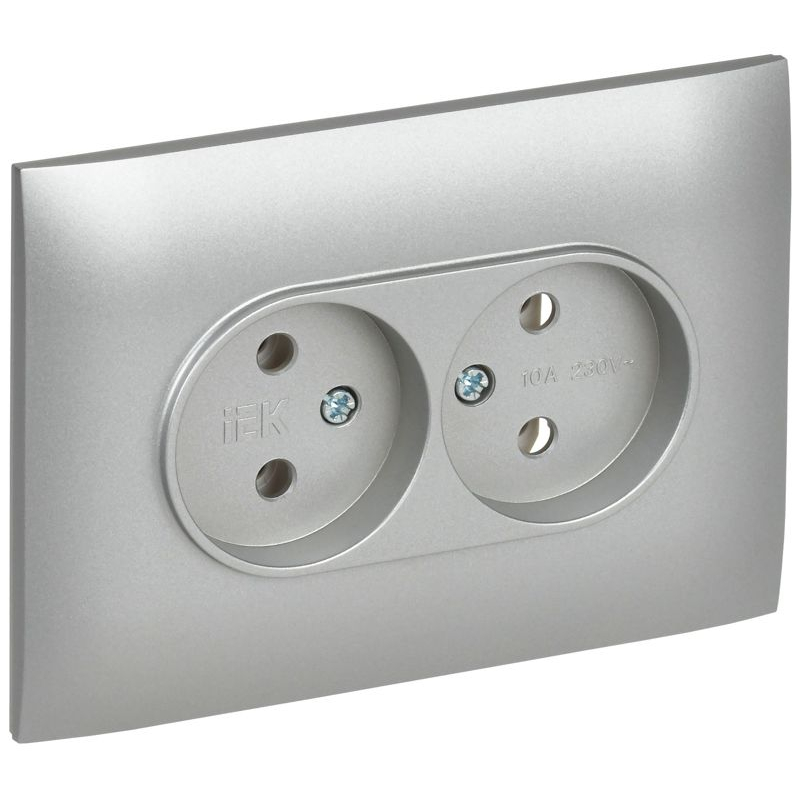 SKANDY Розетка 2-местная без заземления без защитных шторок 10А в сборе SK-R10S серебряный IEK
