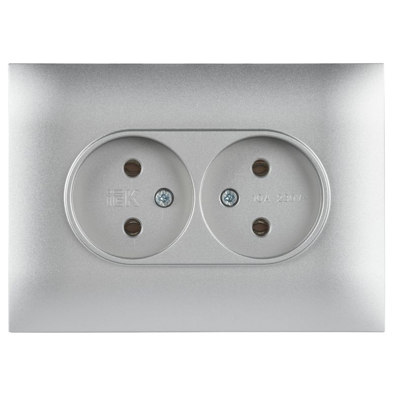 SKANDY Розетка 2-местная без заземления без защитных шторок 10А в сборе SK-R10S серебряный IEK