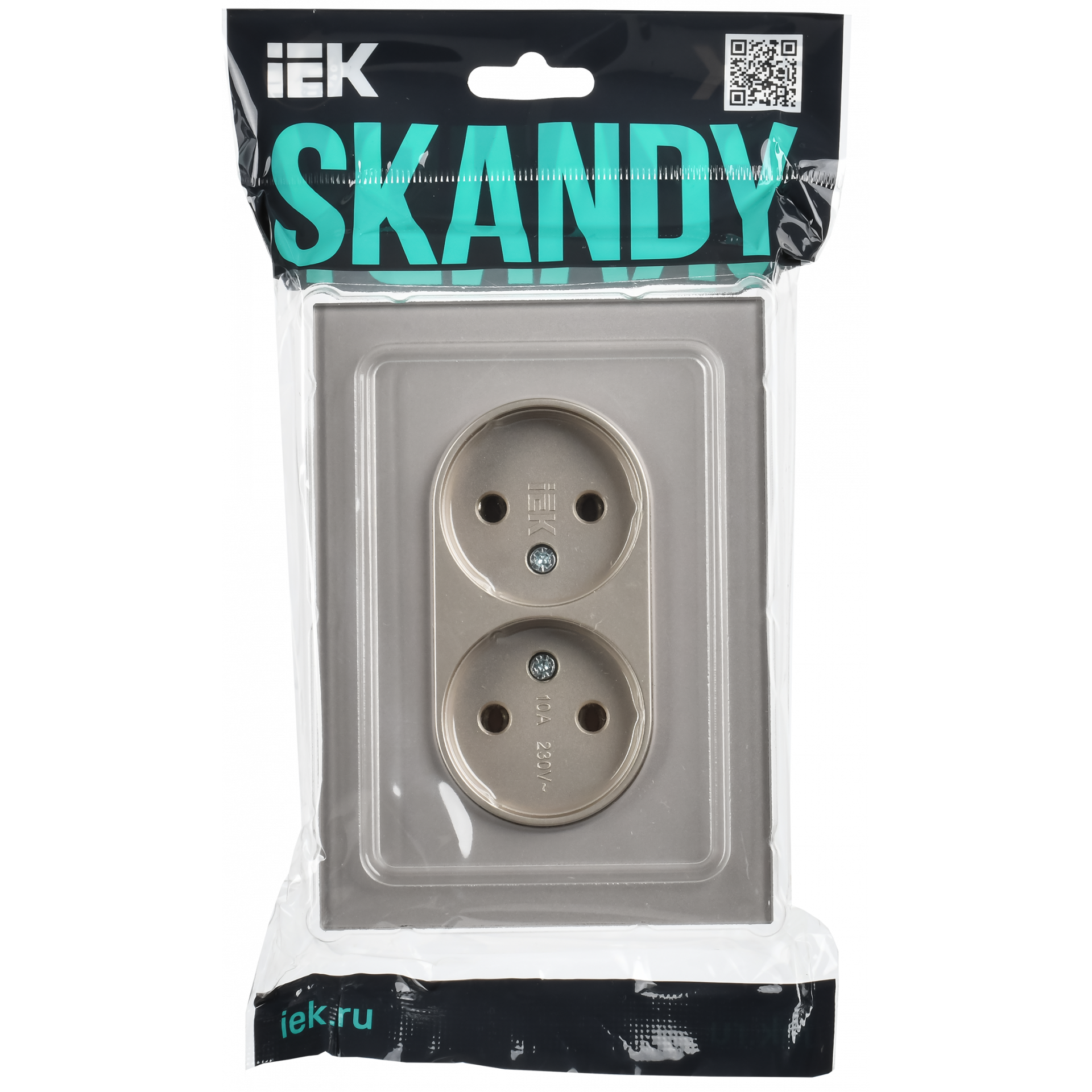 SKANDY Розетка 2-местная без заземления без защитных шторок для плоской вилки 10А SK-R03Sh стекло шампань IEK
