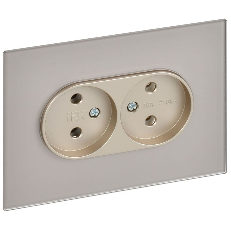 SKANDY Розетка 2-местная без заземления без защитных шторок для плоской вилки 10А SK-R03Sh стекло шампань IEK