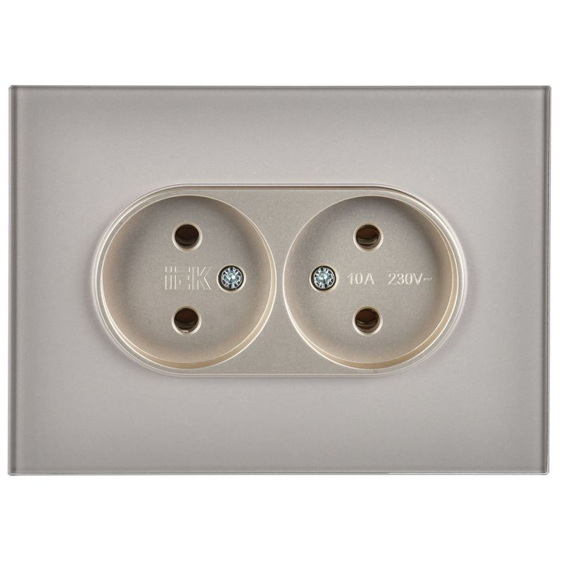 SKANDY Розетка 2-местная без заземления без защитных шторок для плоской вилки 10А SK-R03Sh стекло шампань IEK